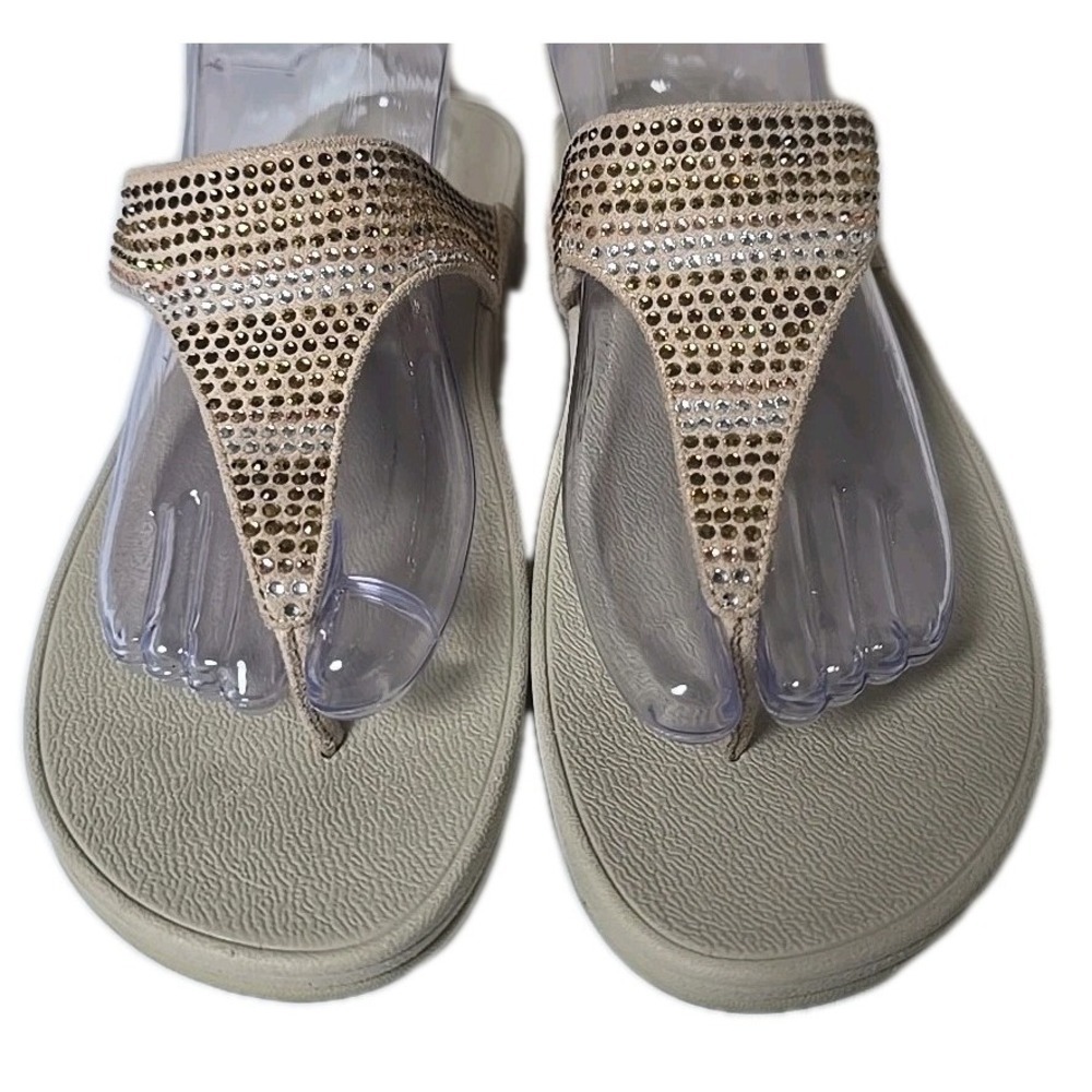 Fitflop Women's Sandals Lulu Crystal Embellished Gold Thong Shoe Size 9